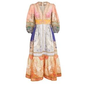 Zimmermann Paisley Linen Anneke Lantern Dress midi LN